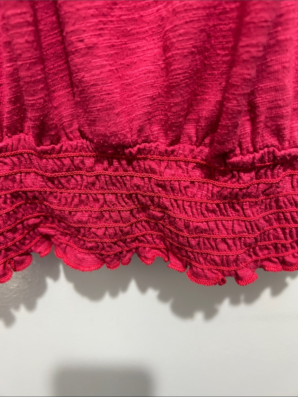 Mudd Bright Pink Gathered Hem Short Sleeve Top XL Lightweight Casual Boho Tee - Picture 3 of 5